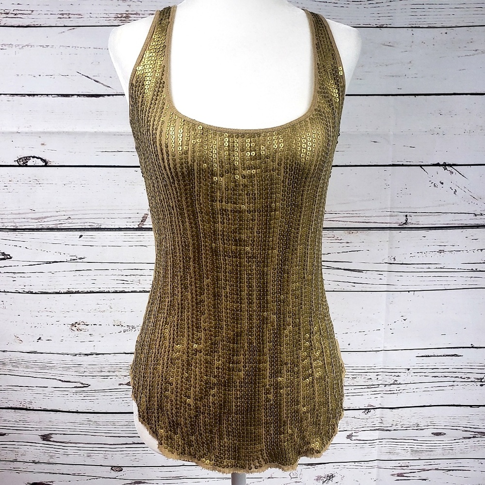 Gold Sequin Cache tank top XS
